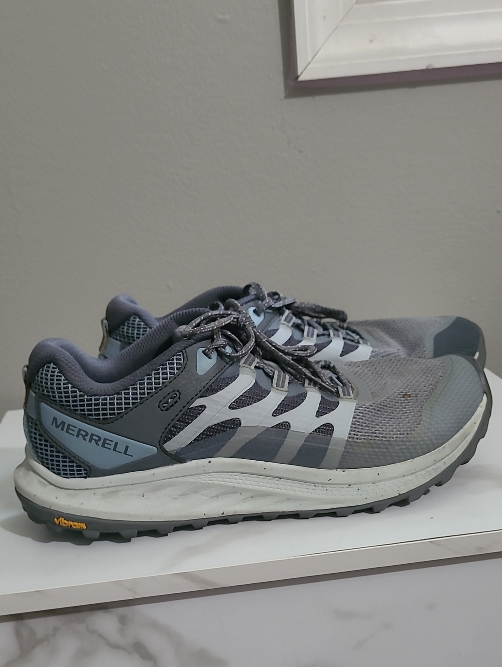 Women's Vibram Soles Merrell Gray and Light Blue Trail Shoes Antora 3